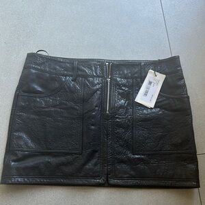 BA&SH Black Leather Mini Skirt